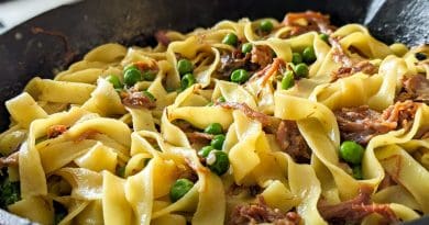 Fettucine au jambon effiloché et pois verts Fettucine au jambon effiloché et pois verts